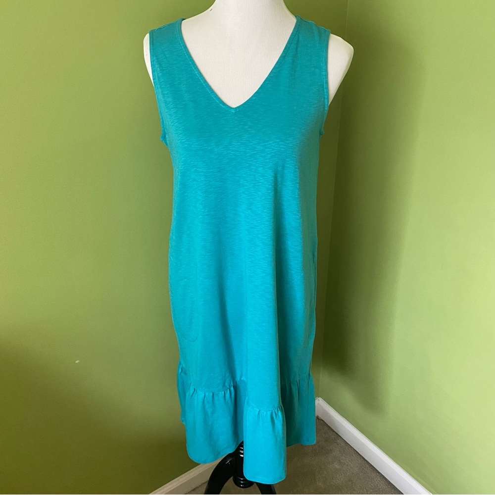 J.Jill Teal Flounced Hem Double V-neck Knit Dress